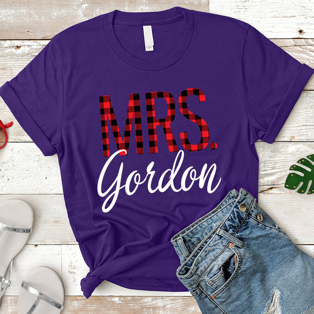 Personalized Mrs./Last Name Relaxed Boyfriend Personalized Last Name Boyfriend Buffalo Plaid Shirt / Caro