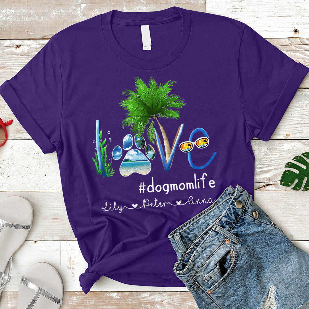 Dog Mom Summer Sea Personalized Dog's Names T-Shirt