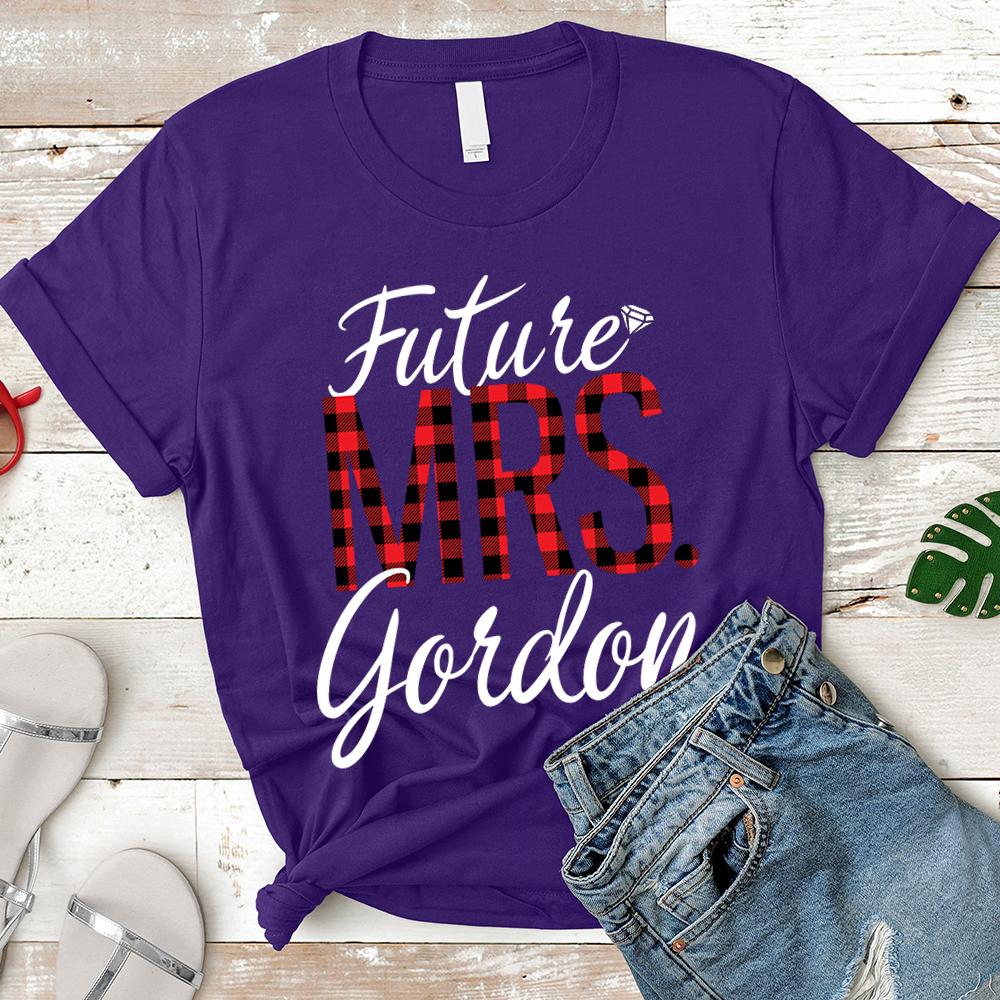 Future Mrs./Last Name Relaxed Boyfriend Personalized Last Name Boyfriend Buffalo Plaid Shirt / Caro