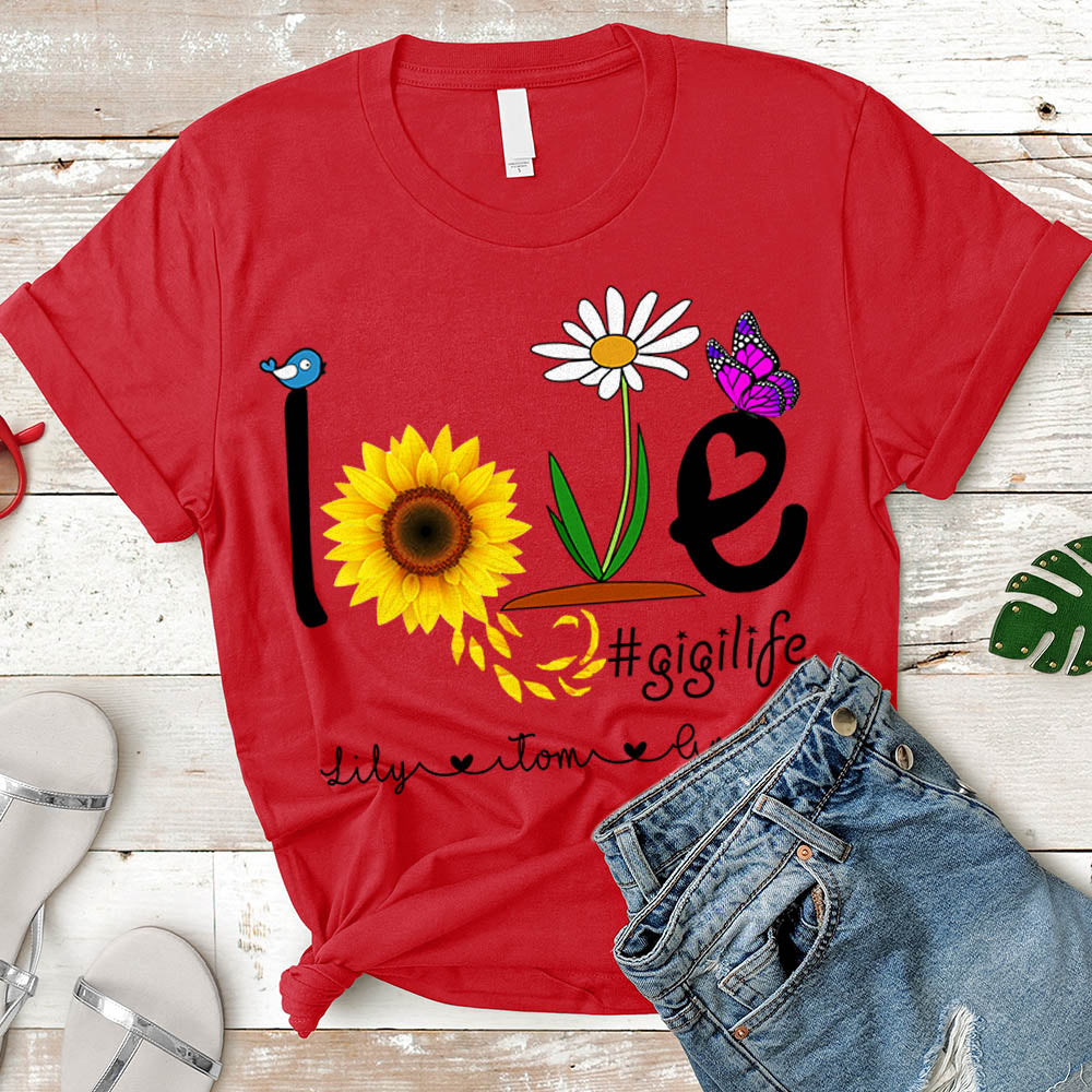 Grandma Love Gigi Life Heart Floral Cute Shirt, Nickname & Grandkid's Names Can Be Changed