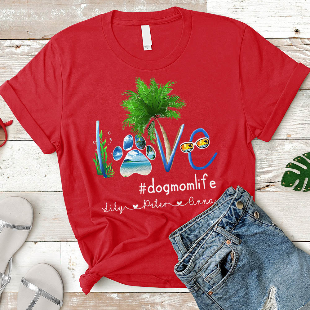 Dog Mom Summer Sea Personalized Dog's Names T-Shirt