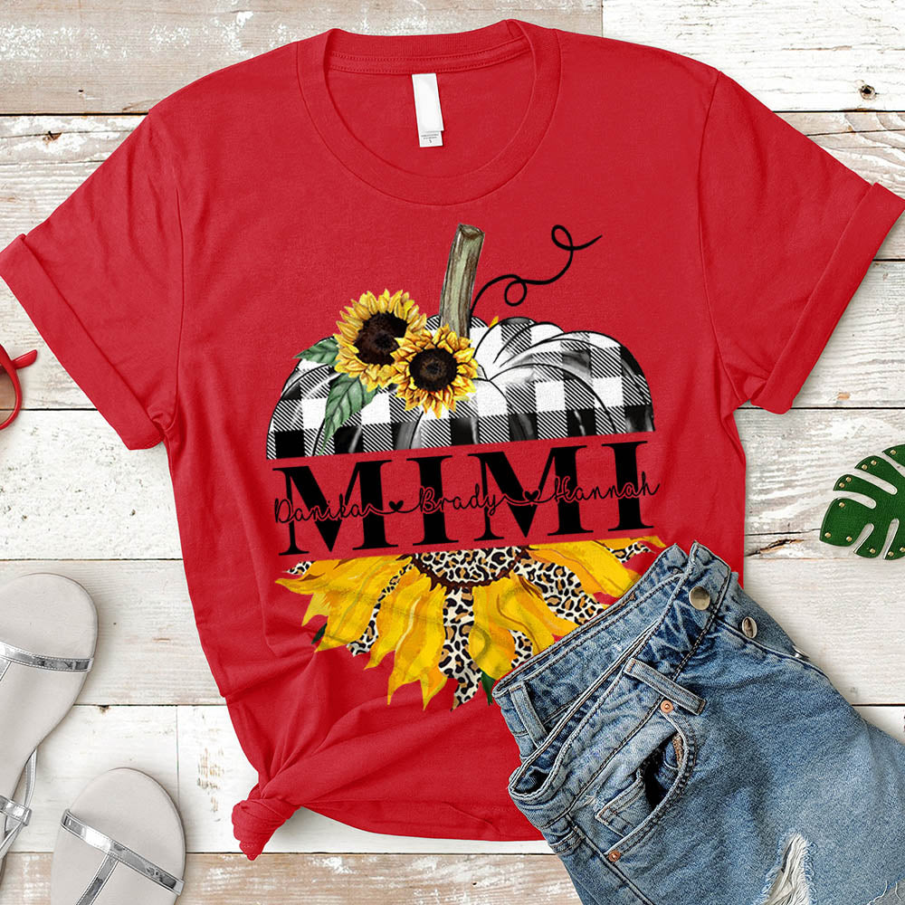 Grandma/Mimi/Gigi Sunflower Pumpkin Shirt, Nickname And Grandkid's Names Can Be Changed Vr2