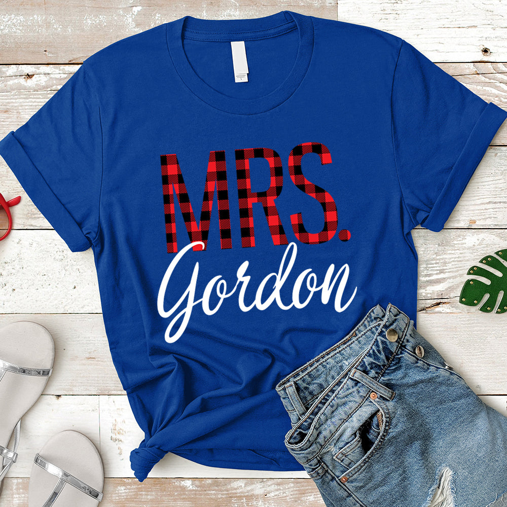 Personalized Mrs./Last Name Relaxed Boyfriend Personalized Last Name Boyfriend Buffalo Plaid Shirt / Caro