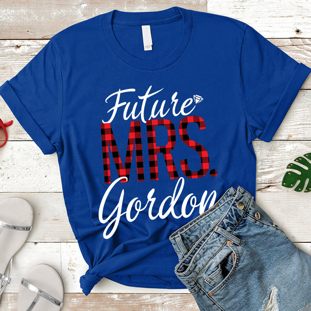 Future Mrs./Last Name Relaxed Boyfriend Personalized Last Name Boyfriend Buffalo Plaid Shirt / Caro