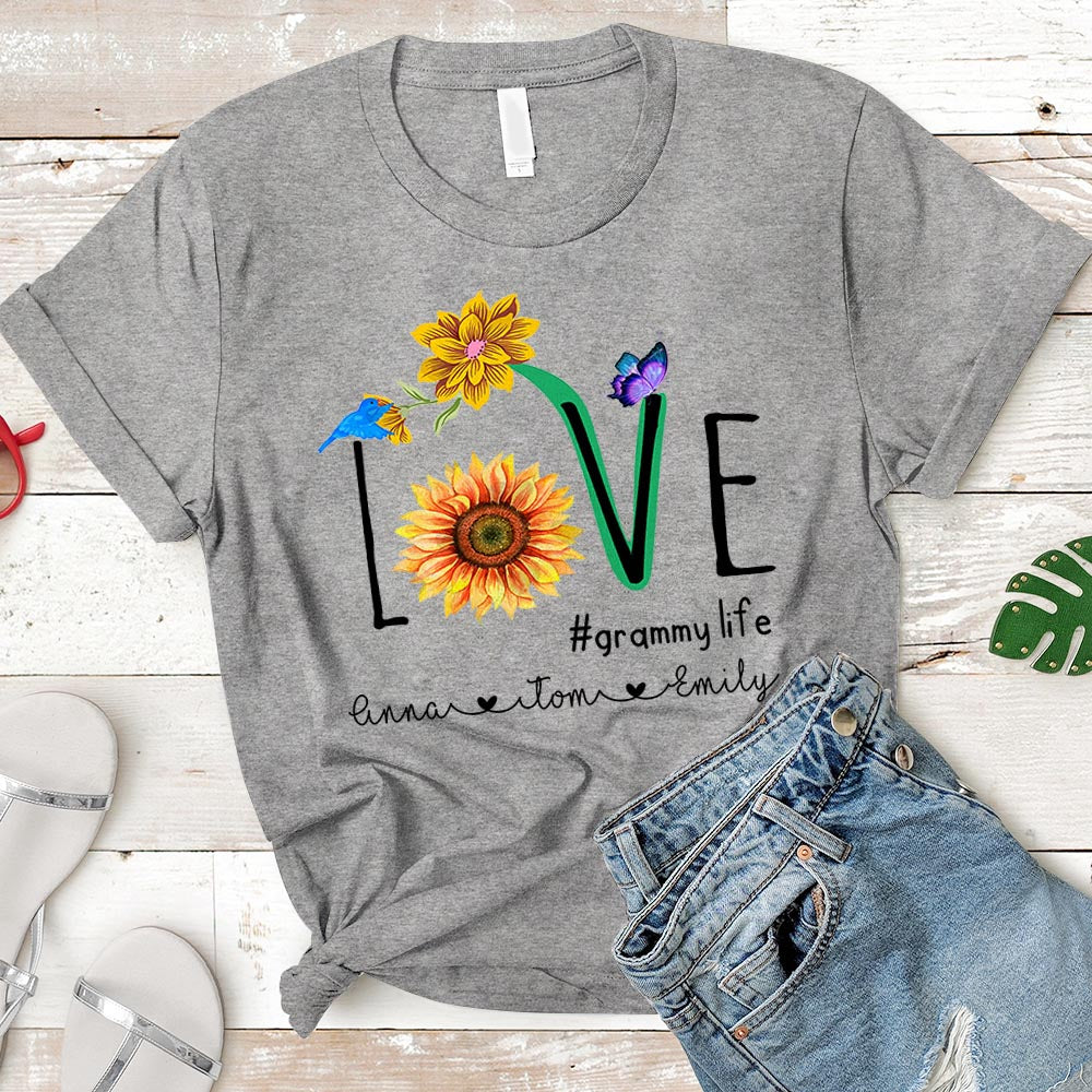 Personalized Nickname & Grandkid's Name Love Grammy Life Sunflower Shirt