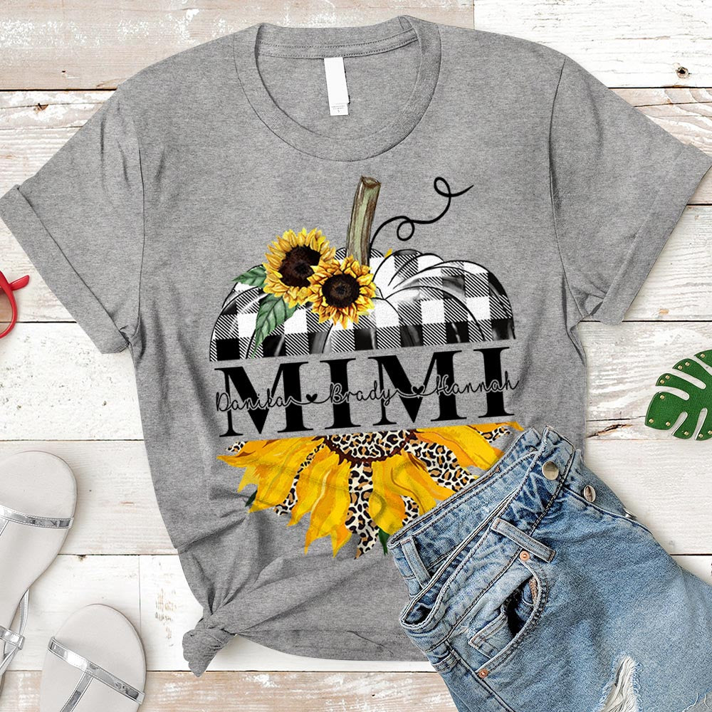 Grandma/Mimi/Gigi Sunflower Pumpkin Shirt, Nickname And Grandkid's Names Can Be Changed Vr2