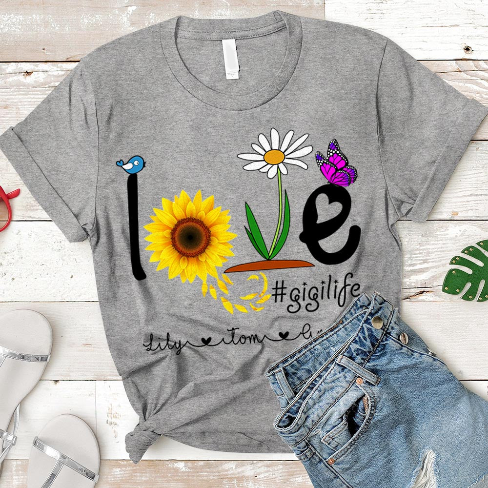 Grandma Love Gigi Life Heart Floral Cute Shirt, Nickname & Grandkid's Names Can Be Changed