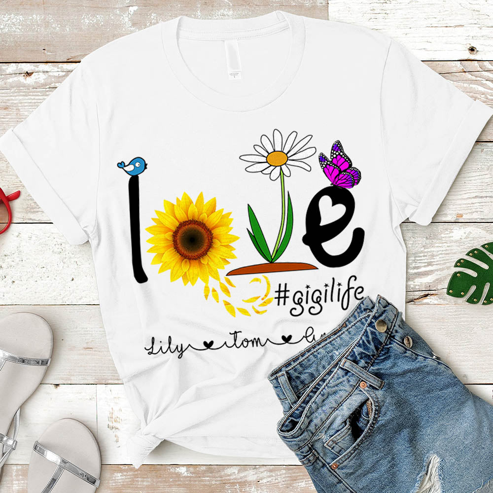 Grandma Love Gigi Life Heart Floral Cute Shirt, Nickname & Grandkid's Names Can Be Changed