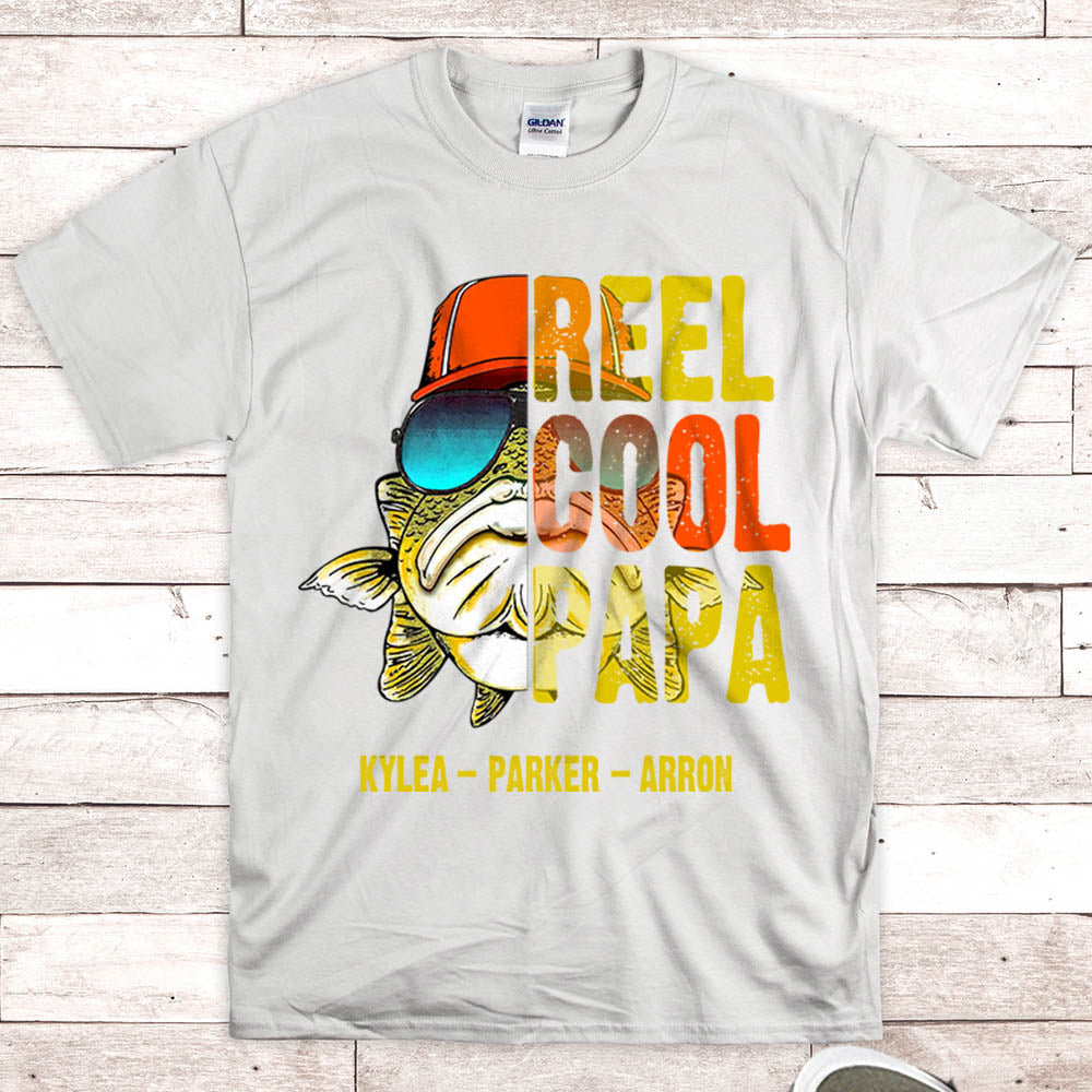 Reel Cool Papa Shirt, Nickname & Grandkid's Name Can Be Changed