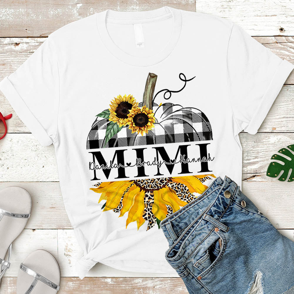 Grandma/Mimi/Gigi Sunflower Pumpkin Shirt, Nickname And Grandkid's Names Can Be Changed Vr2