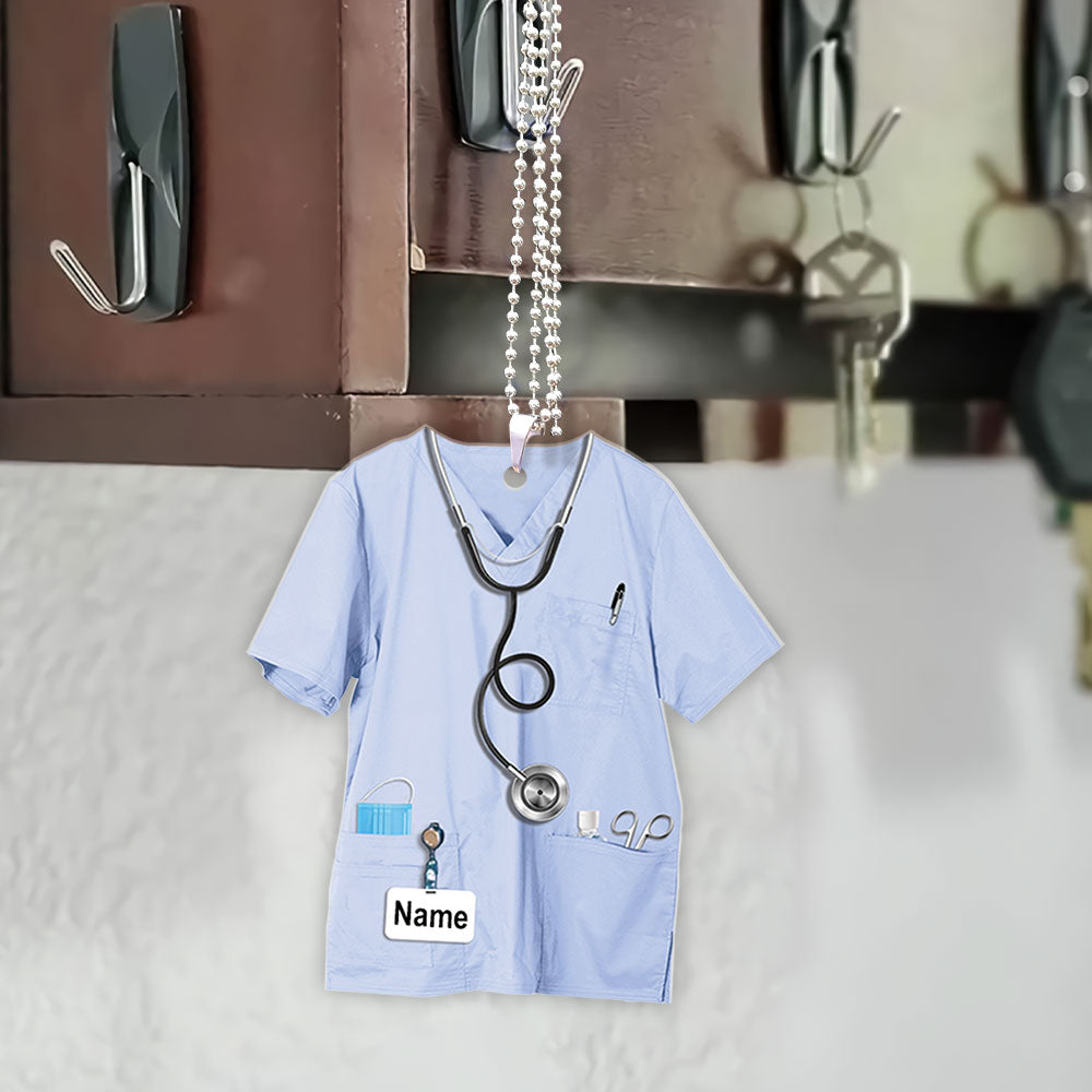 Personalized Flat Acrylic Car Ornament Vr2, Nurse Uniform Car Ornament, Name & Uniform Color Can Be Changed