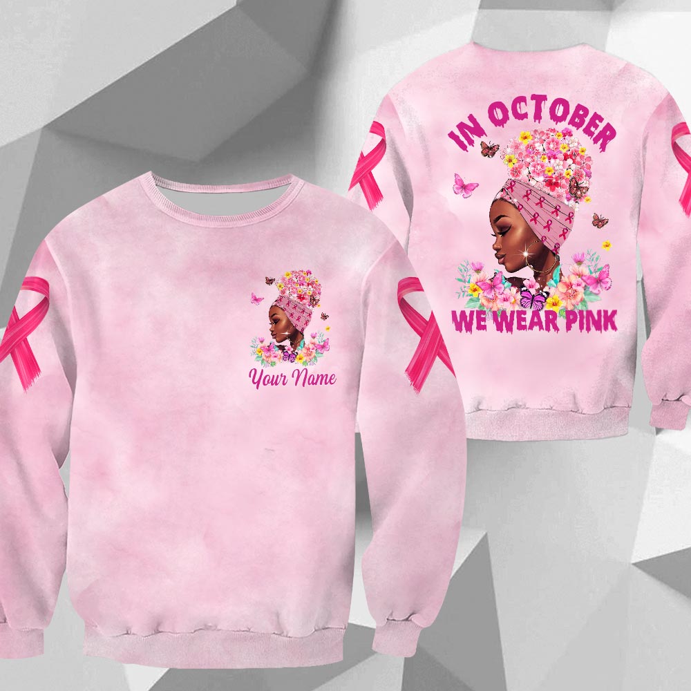 In October We Wear Pink, Shirts For Breast Cancer Family Member, Black Queen