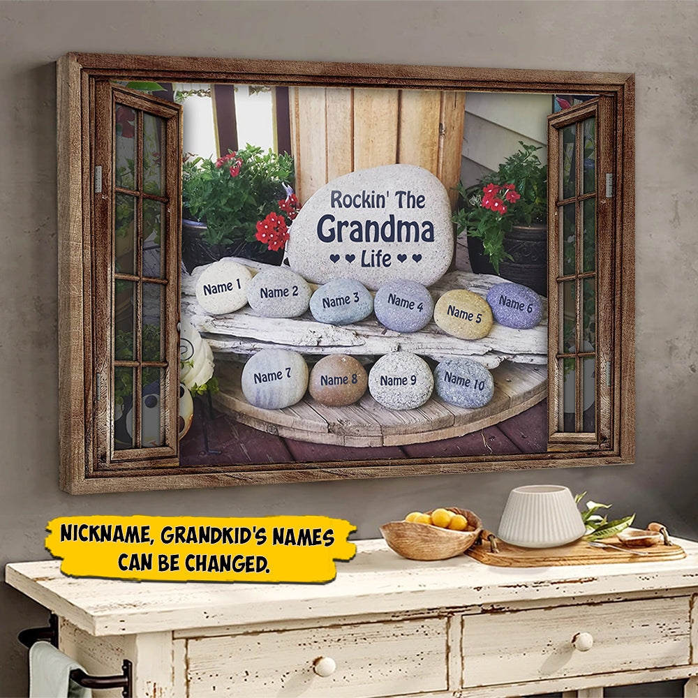 Rockin' The Grandma Life Rock Stone Personalized Canvas For Grandma