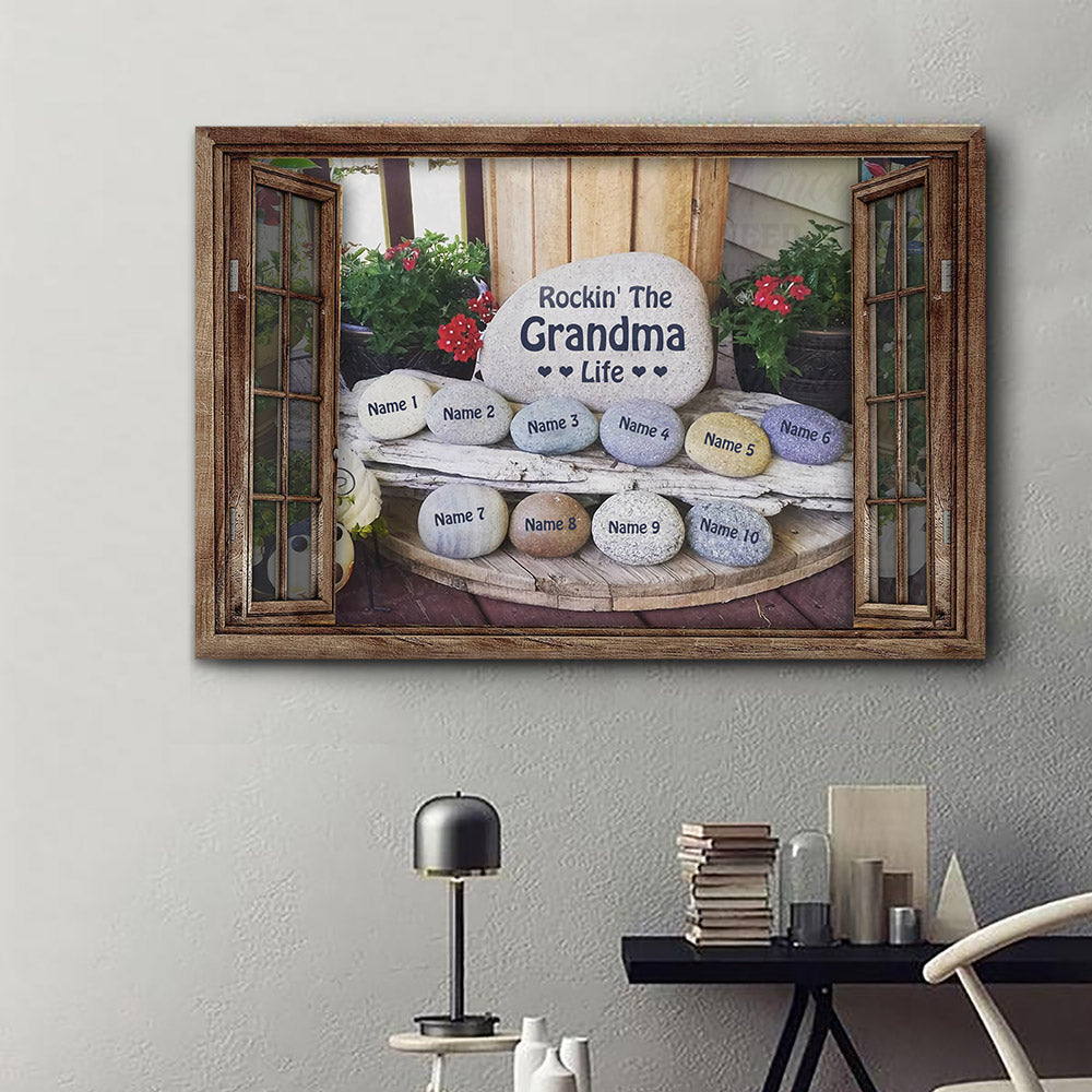 Rockin' The Grandma Life Rock Stone Personalized Canvas For Grandma
