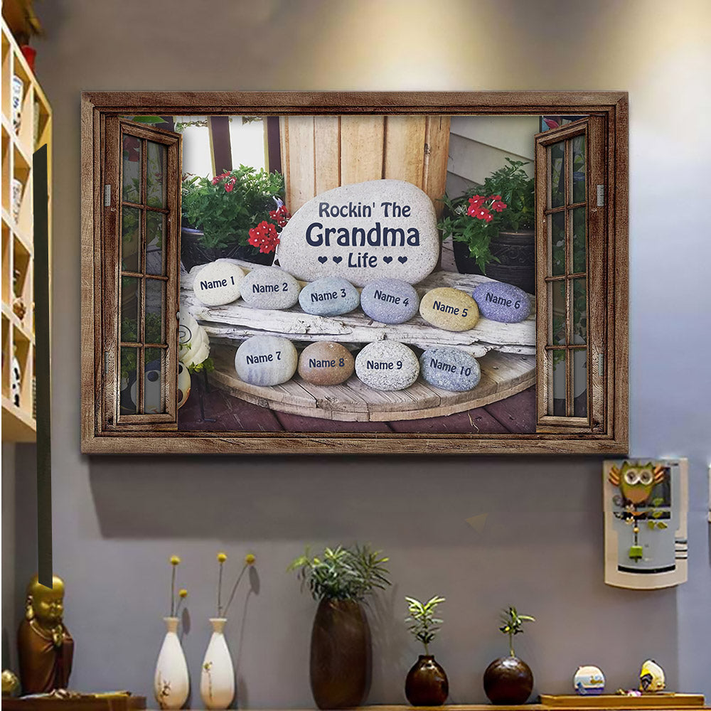 Rockin' The Grandma Life Rock Stone Personalized Canvas For Grandma