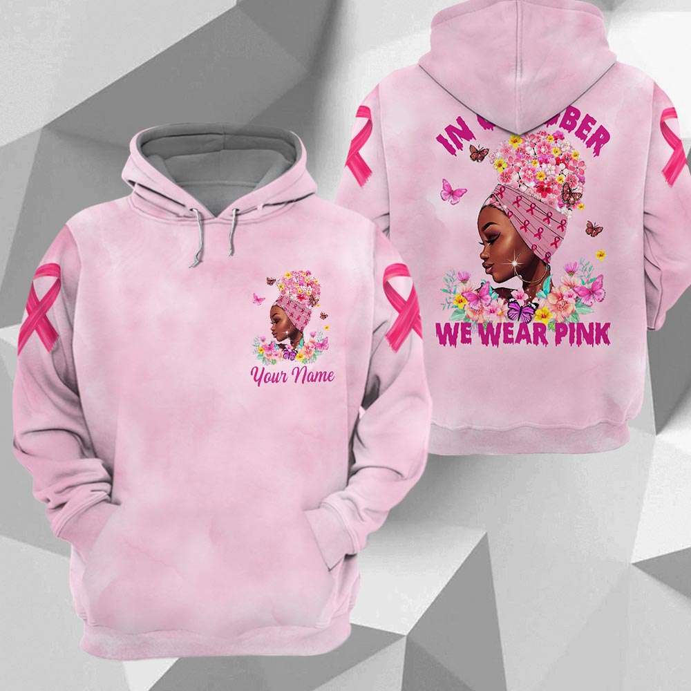 In October We Wear Pink, Shirts For Breast Cancer Family Member, Black Queen