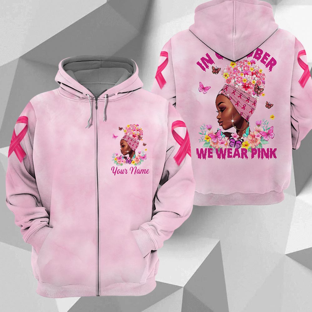 In October We Wear Pink, Shirts For Breast Cancer Family Member, Black Queen