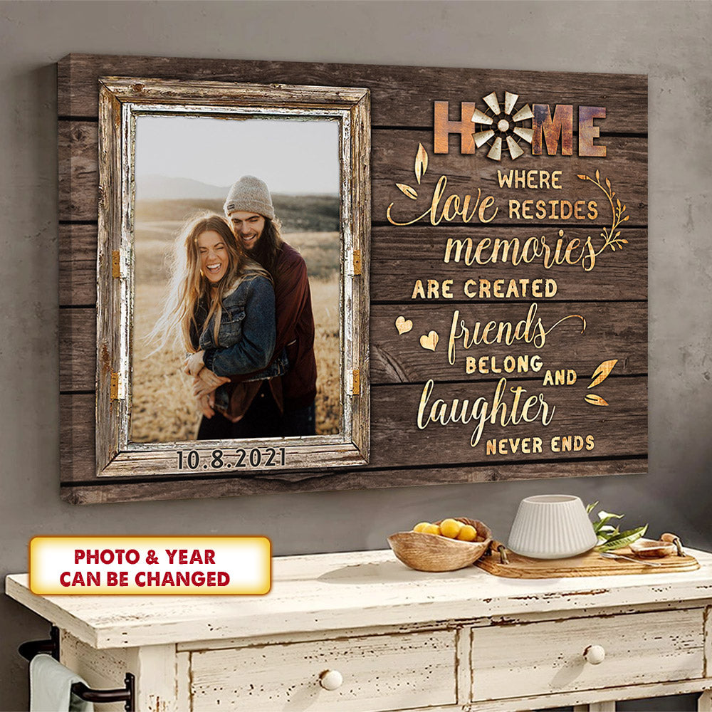 Home Where Love Resides Memories Are Created Friends Belong And Laughter Never Ends, Personalized Canvas For Couple & Family