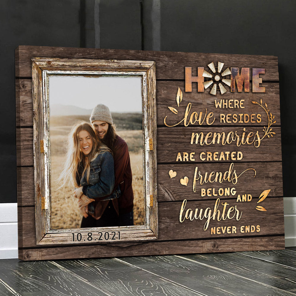 Home Where Love Resides Memories Are Created Friends Belong And Laughter Never Ends, Personalized Canvas For Couple & Family