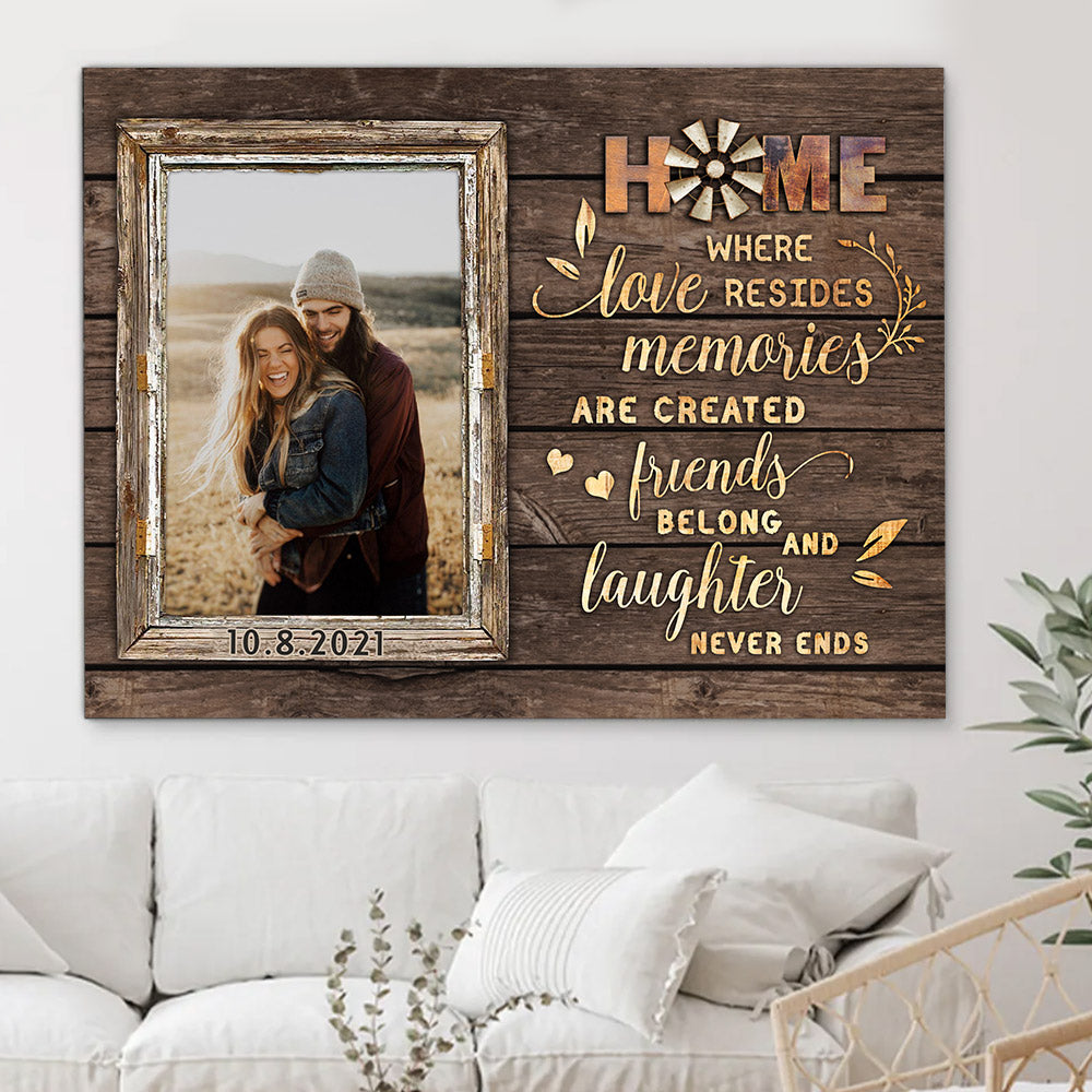 Home Where Love Resides Memories Are Created Friends Belong And Laughter Never Ends, Personalized Canvas For Couple & Family