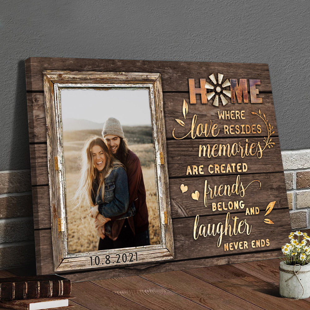 Home Where Love Resides Memories Are Created Friends Belong And Laughter Never Ends, Personalized Canvas For Couple & Family