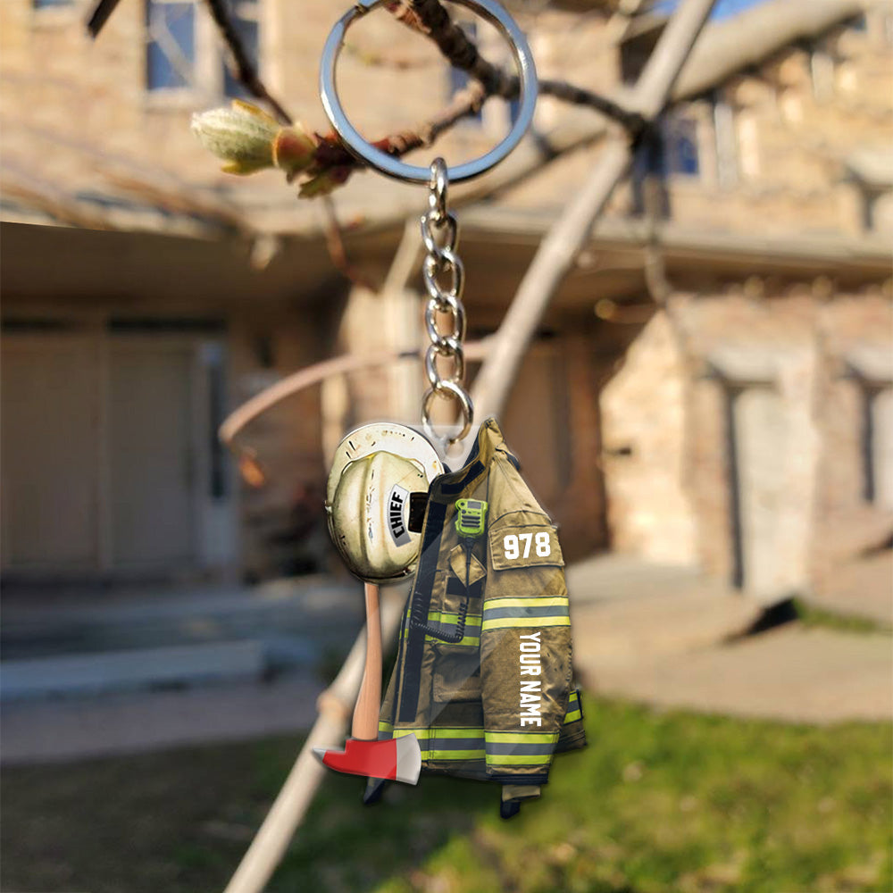 Firefighter Armor & Helmet, Personalized Flat Acrylic Keychain
