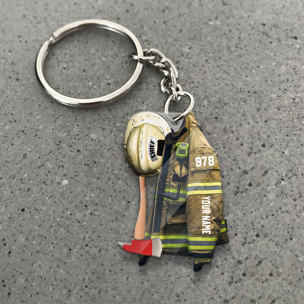 Firefighter Armor & Helmet, Personalized Flat Acrylic Keychain