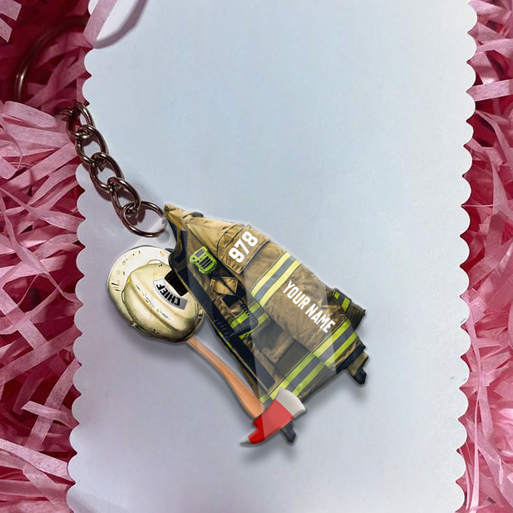 Firefighter Armor & Helmet, Personalized Flat Acrylic Keychain