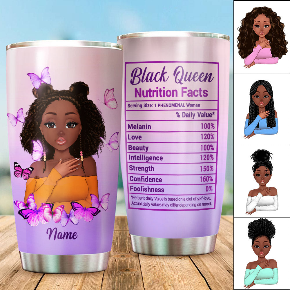 Black Queen Nutrition Facts Personalized Tumbler For Black Woman, Name & Characters can be changed