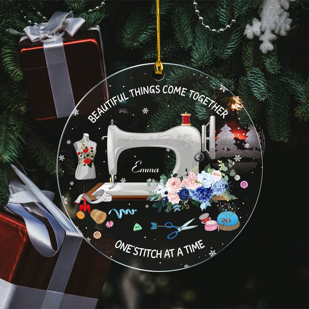 Sewing Machine Custom Shaped Acrylic Ornament Two Sides Print, Christmas Gift, Name & Flower can be changed Vr2,LIHD, Made By Acrylic And The 2 Sides Are The Same