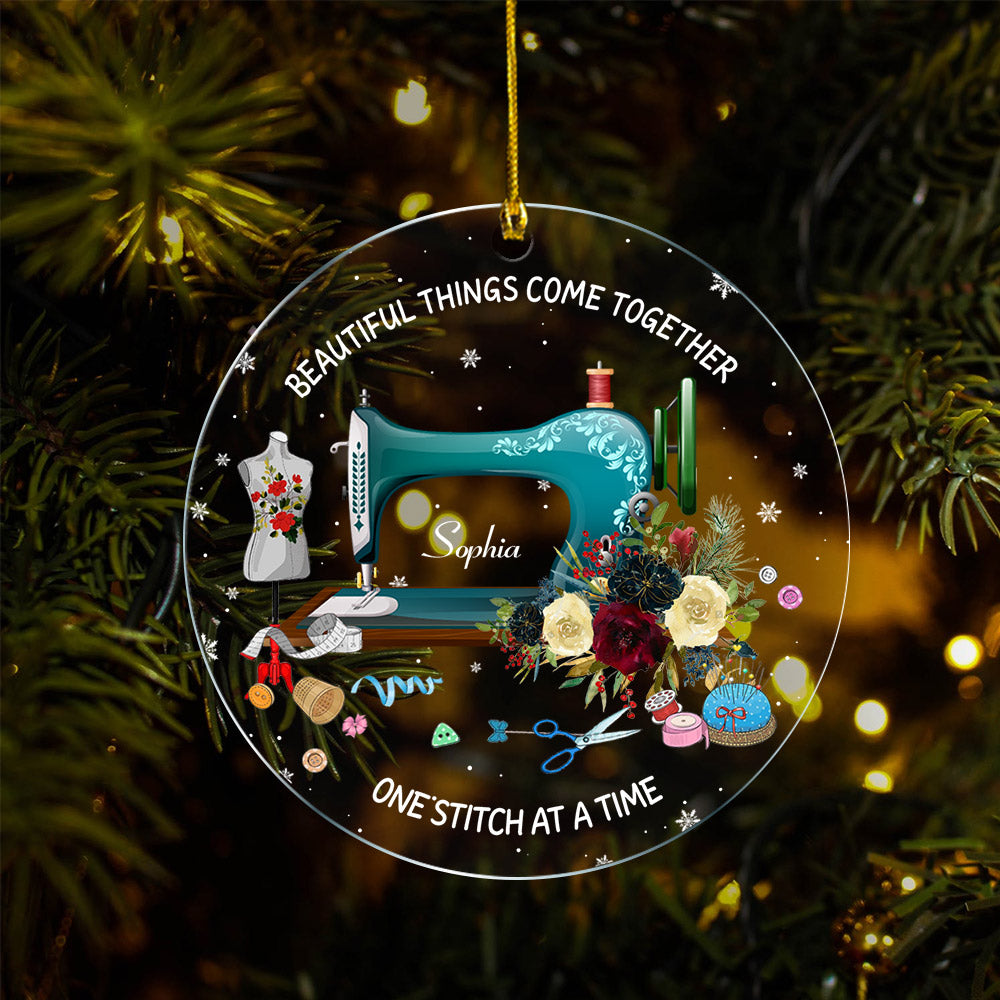 Sewing Machine Custom Shaped Acrylic Ornament Two Sides Print, Christmas Gift, Name & Flower can be changed Vr2,LIHD, Made By Acrylic And The 2 Sides Are The Same