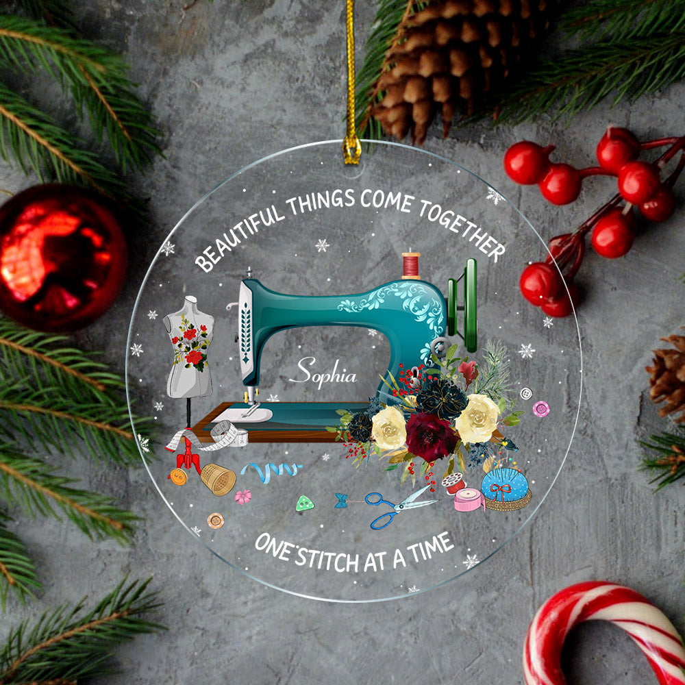 Sewing Machine Custom Shaped Acrylic Ornament Two Sides Print, Christmas Gift, Name & Flower can be changed Vr2,LIHD, Made By Acrylic And The 2 Sides Are The Same