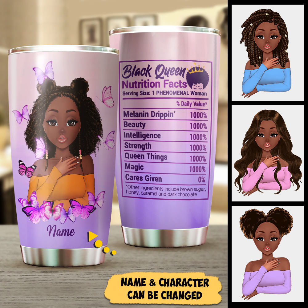 Black Queen Nutrition Facts, Personalized Tumbler For Black Woman Black Girl, Name & Character Can Be Changed