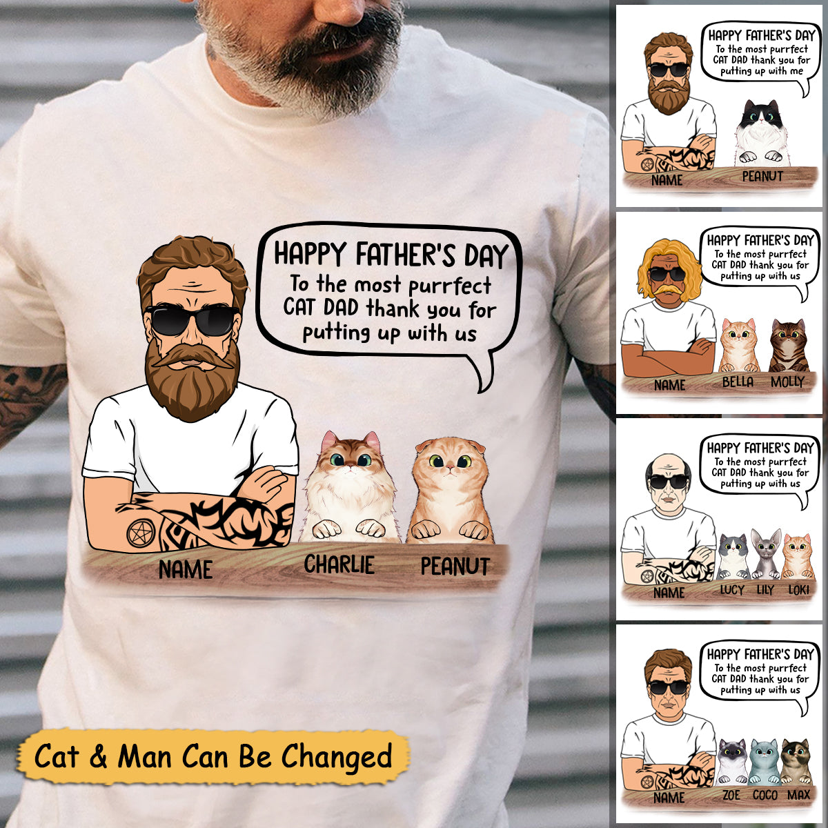 Personalized Man With Cat, Happy Father's Day, To The Most Purrfect Cat Dad, Father's Day Shirts, Gift For Cat Lovers