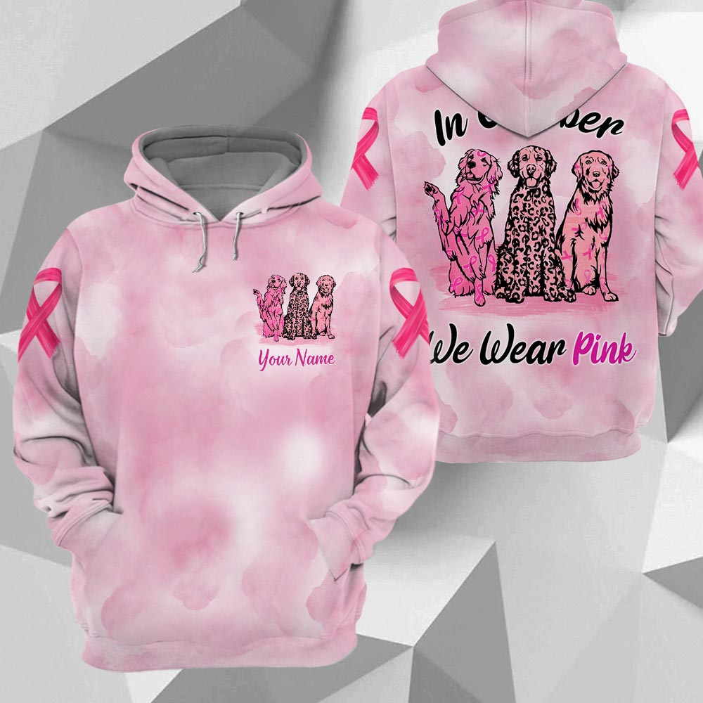 In October We Wear Pink Golden Retriever Breast Cancer Awareness All Over Print Shirt