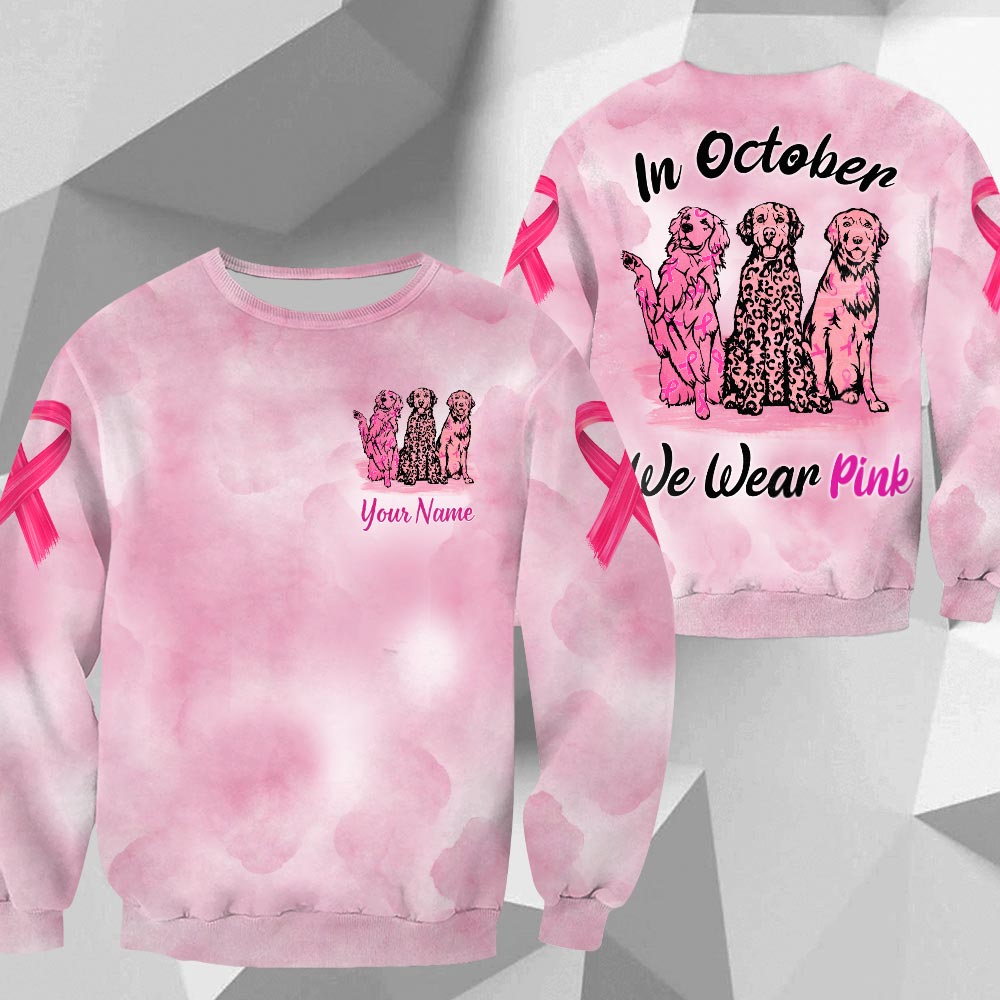 In October We Wear Pink Golden Retriever Breast Cancer Awareness All Over Print Shirt