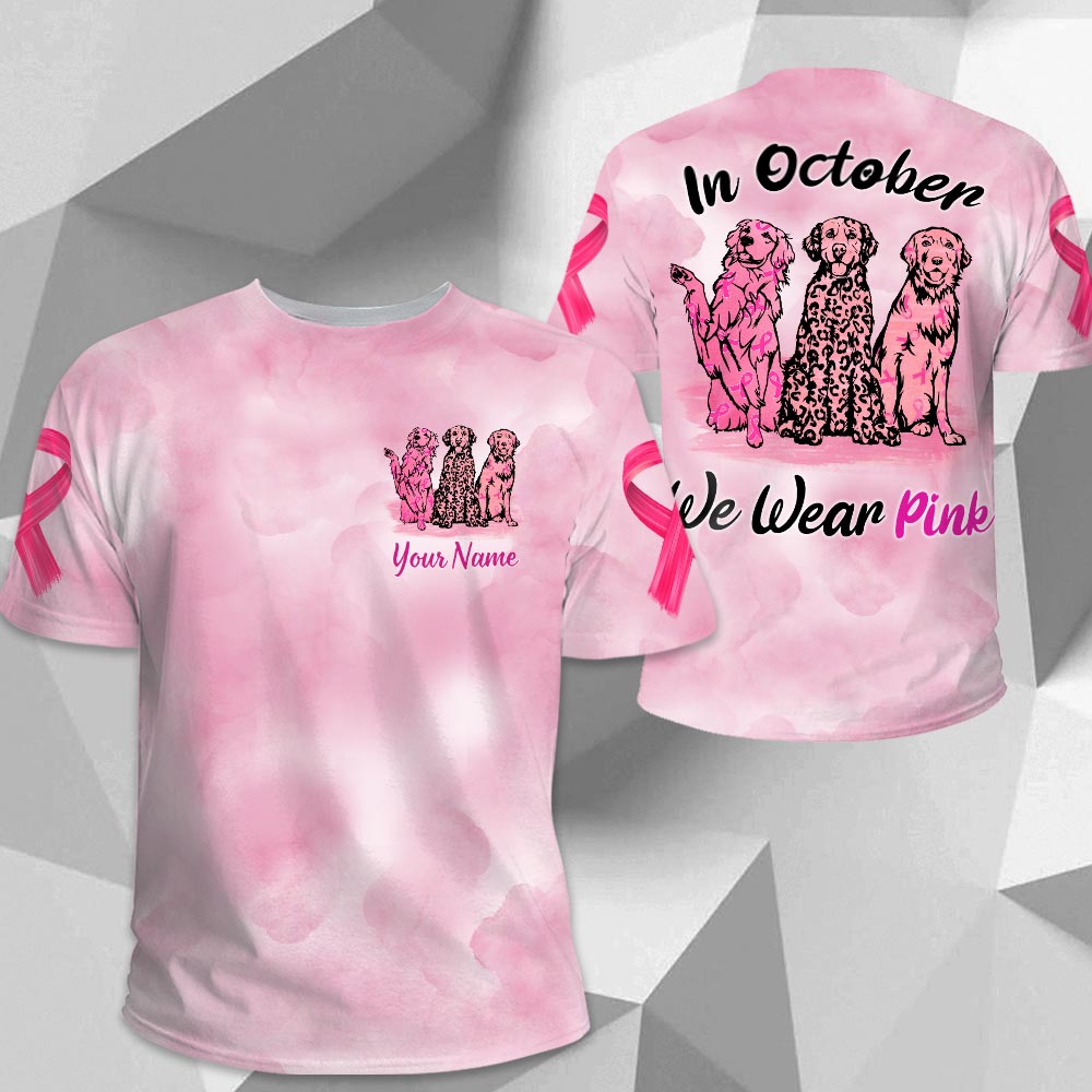 In October We Wear Pink Golden Retriever Breast Cancer Awareness All Over Print Shirt