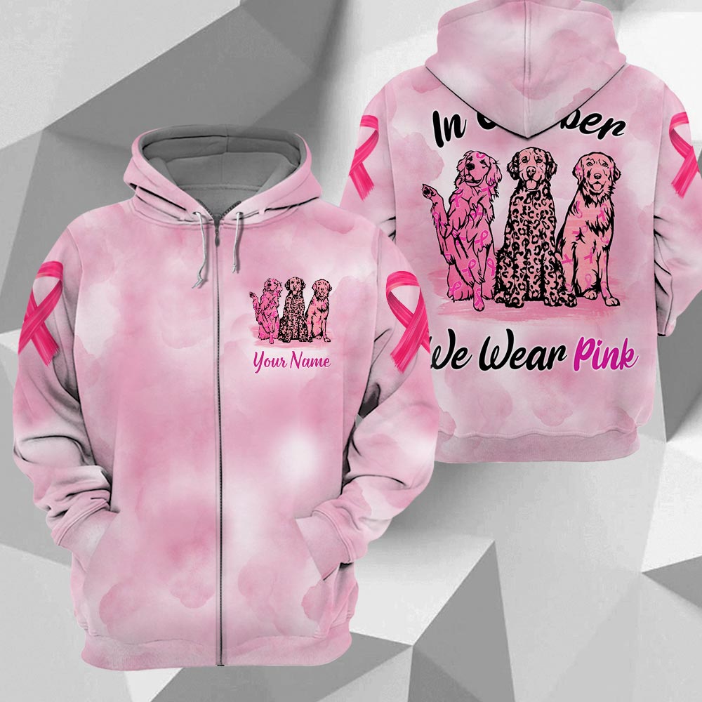In October We Wear Pink Golden Retriever Breast Cancer Awareness All Over Print Shirt