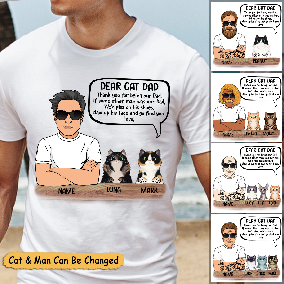 Personalized Man With Cat, Dear Cat Dad, Thank You For Being Our Dad, Father's Day Shirts, Gift For Cat Lovers