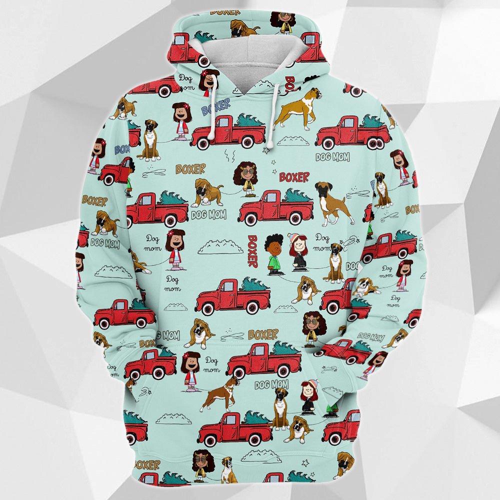 Boxer Terrier Red Truck Pattern All Over Print Shirts For Dog Lover Dog Mom