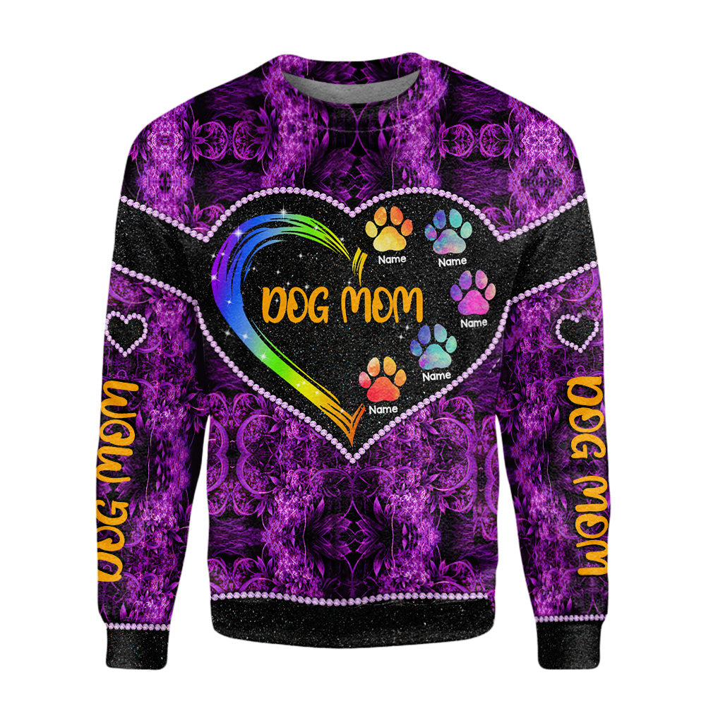 Dog Mom Heart And Dog Paw Personalized All Over Print Shirt For Dog Mom, Dog Lovers