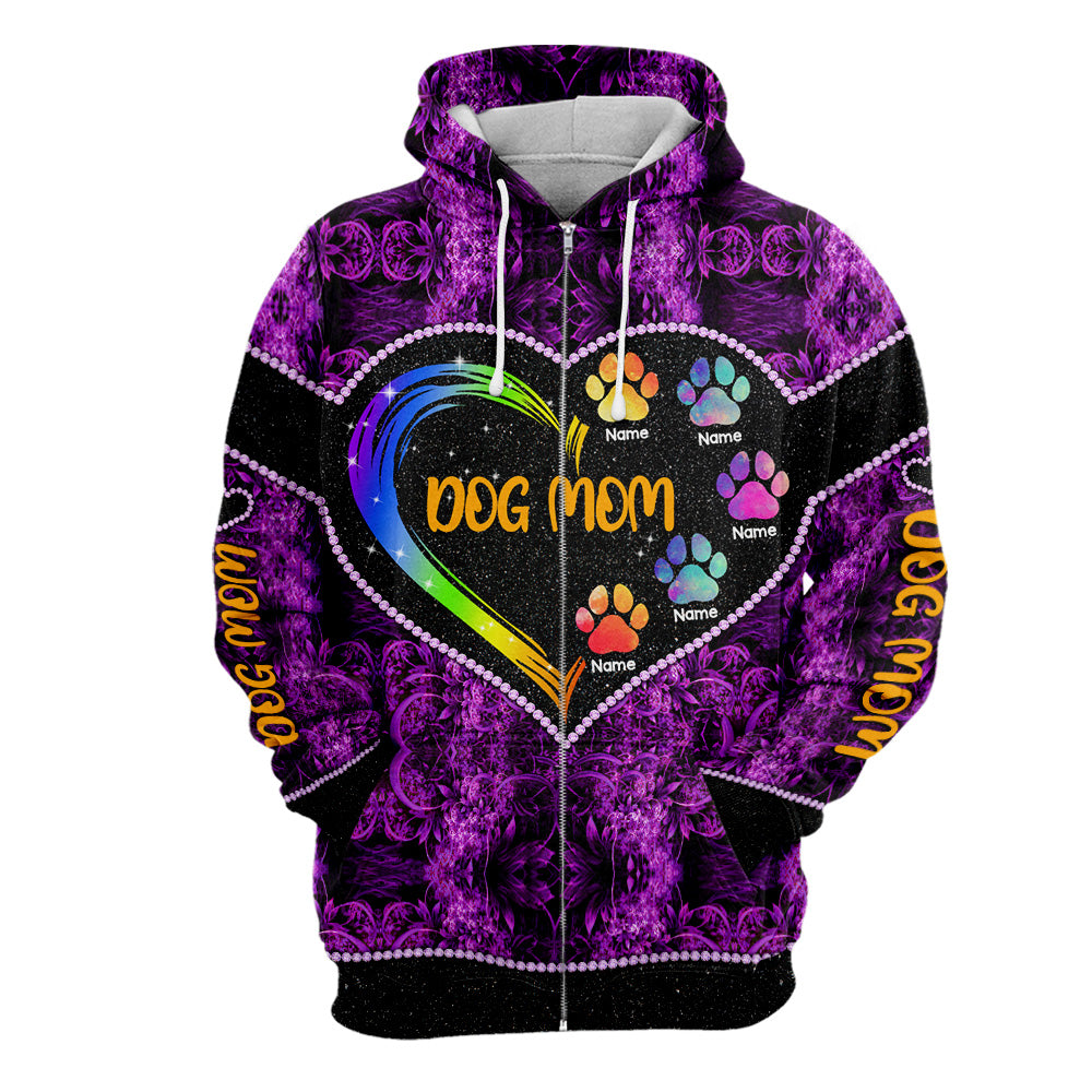 Dog Mom Heart And Dog Paw Personalized All Over Print Shirt For Dog Mom, Dog Lovers