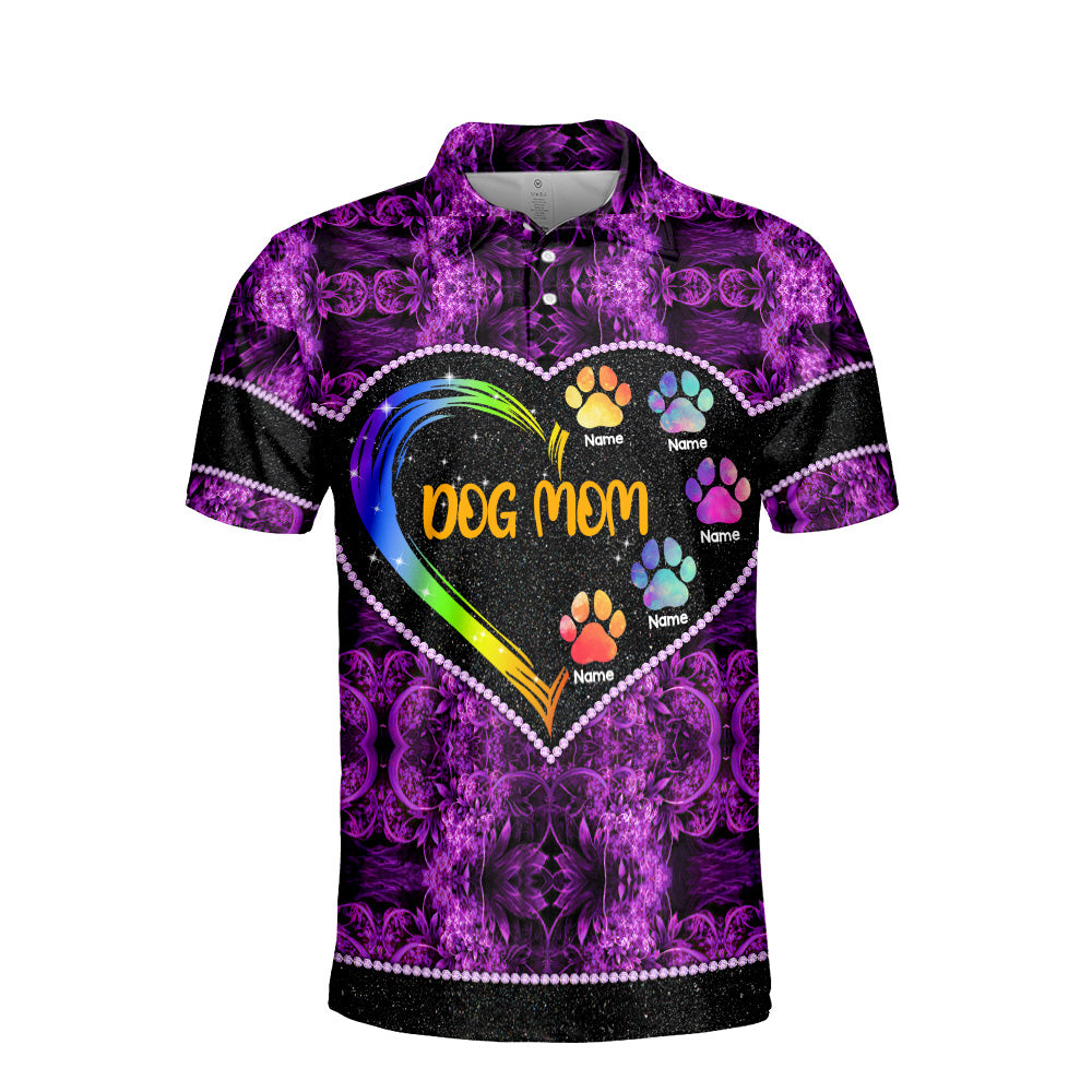 Dog Mom Heart And Dog Paw Personalized All Over Print Shirt For Dog Mom, Dog Lovers