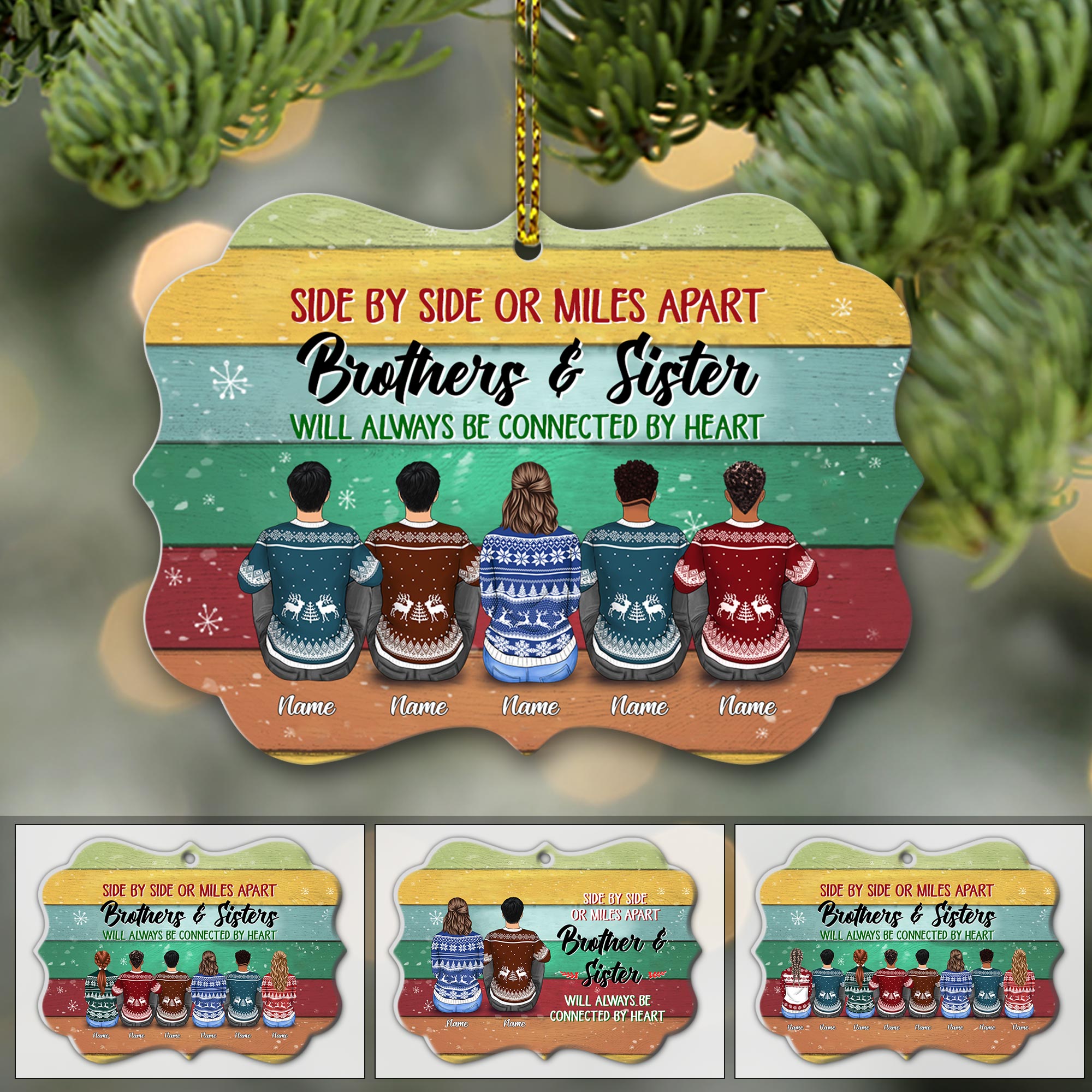 Sisters And Brothers Connected By Heart, Personalized Aluminum Ornament, Christmas Gift For Brothers, Sisters