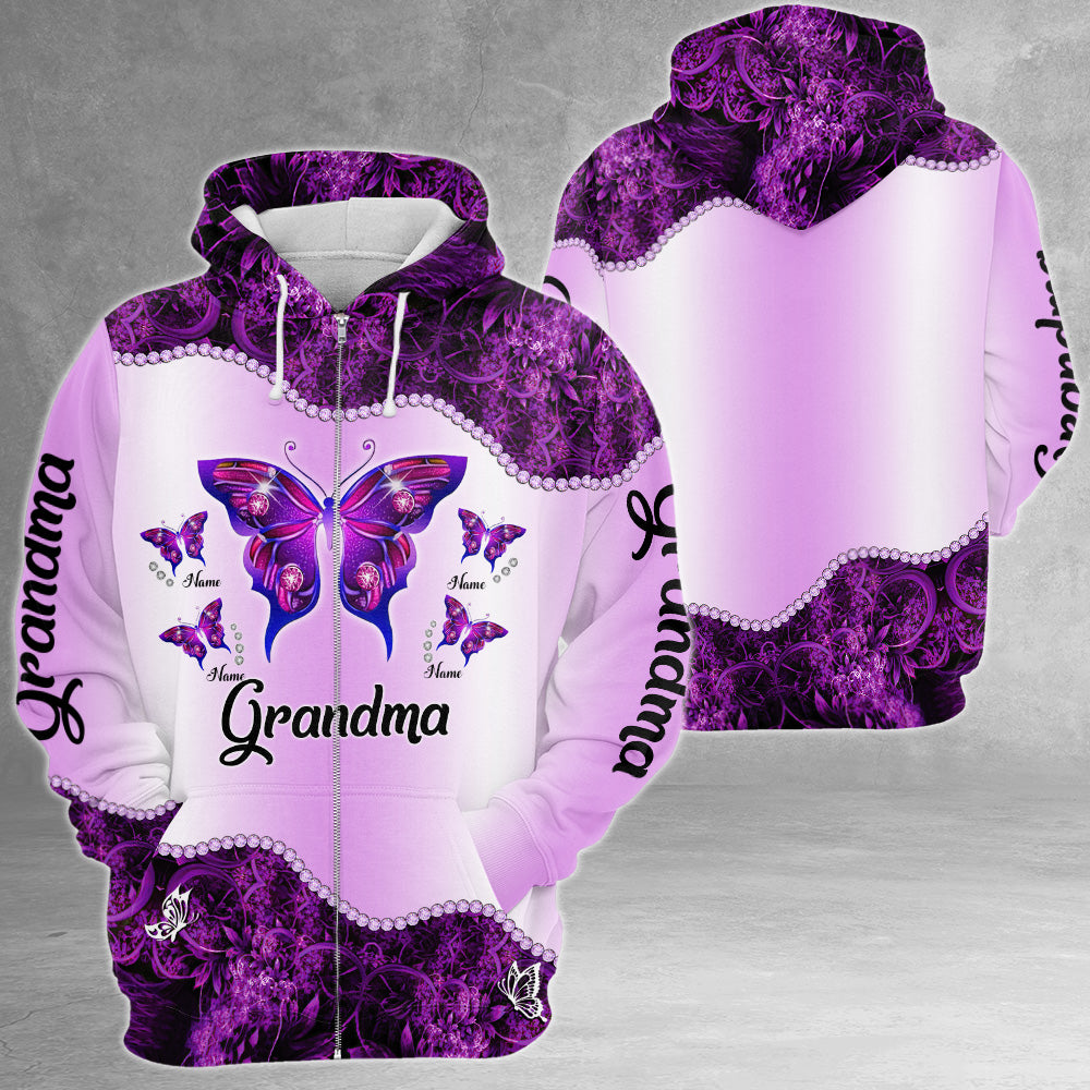 Grandma Violet Butterflies Personalized All Over Print Shirts For Grandma
