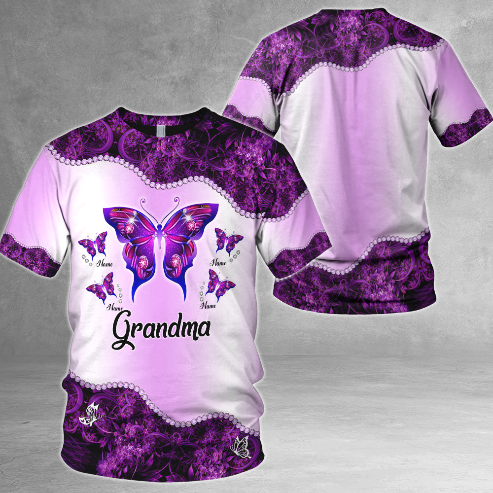 Grandma Violet Butterflies Personalized All Over Print Shirts For Grandma