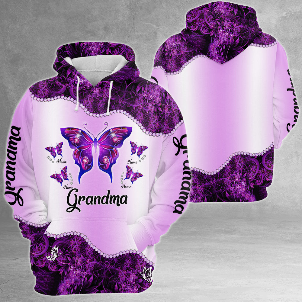 Grandma Violet Butterflies Personalized All Over Print Shirts For Grandma