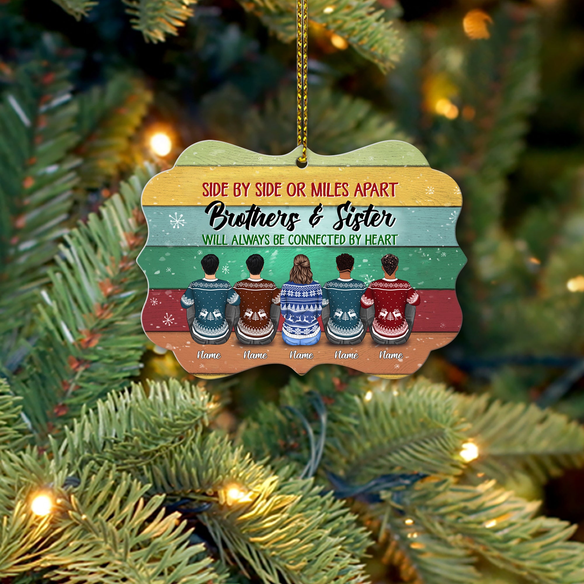 Sisters And Brothers Connected By Heart, Personalized Aluminum Ornament, Christmas Gift For Brothers, Sisters