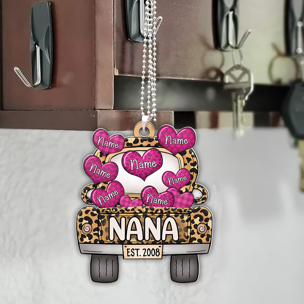 Blessed To Be Called Grandma Leopard Truck Est.Year Personalized Flat Acrylic Car Ornament, 2 Sides Are The Same For Grandma, Hn98, Lihd