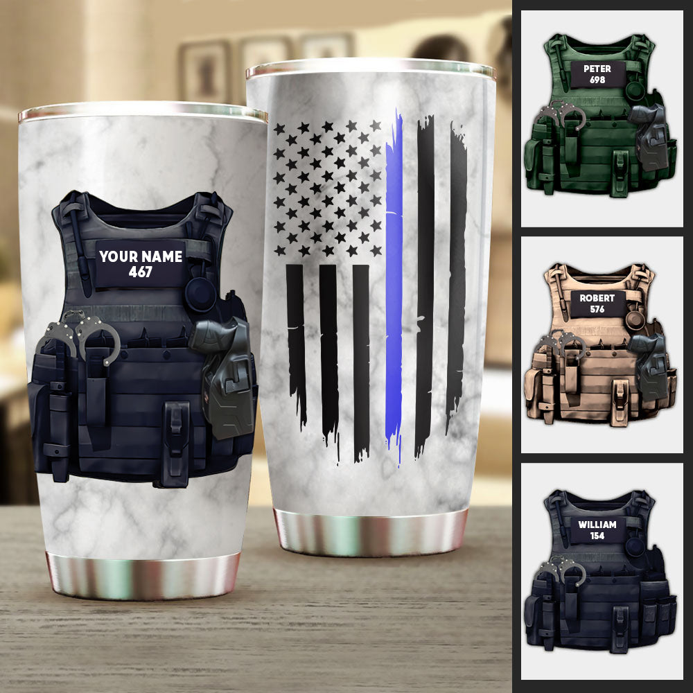 Personalized Police Tumbler, Custom Name And Number